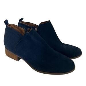 TOMS Womens Boots Size 11 Navy Blue Suede Side Zip Ankle Booties Low Heel